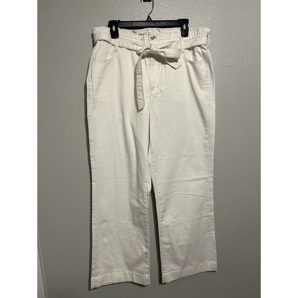 J. Crew Button Front Tie Waist Pant Chino White High Rise Straight 32 Tall NWT - Picture 1 of 4